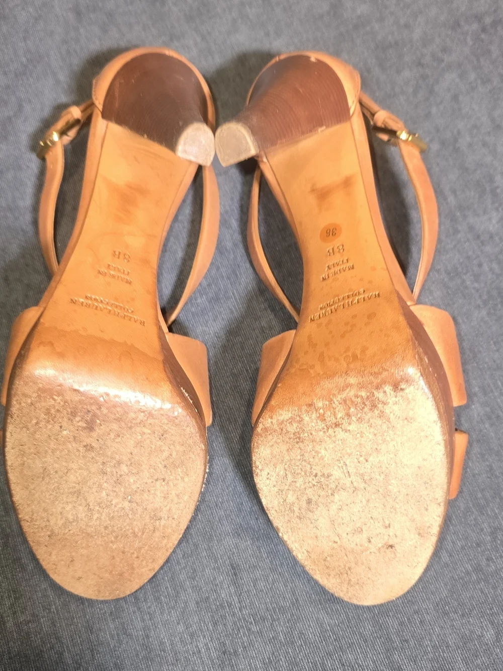 Ralph Lauren Collection Tan Leather Strappy Platform High Heels Sandals Size 8B